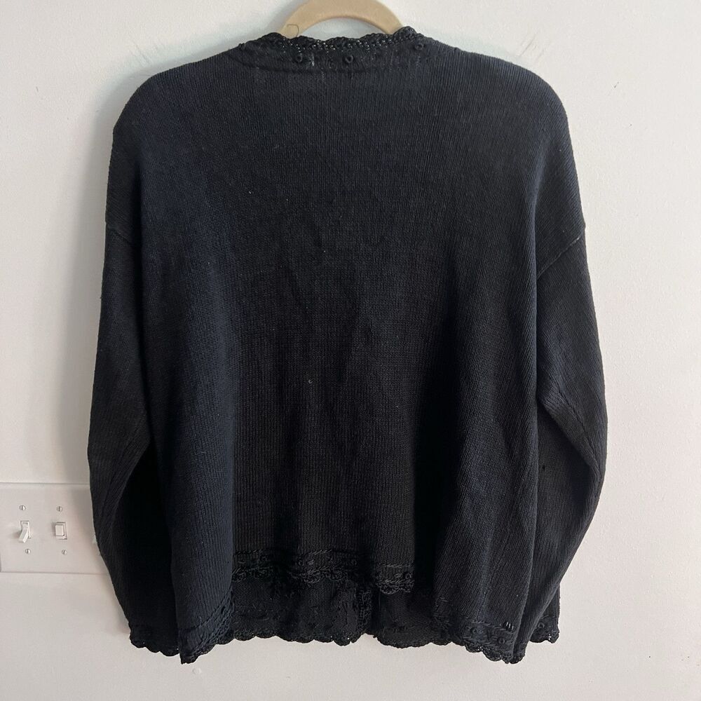 Vtg Black Knit Sweater Grandma Beaded Embroidery Flowers XL Grandma Yarnworks - Picture 4 of 12